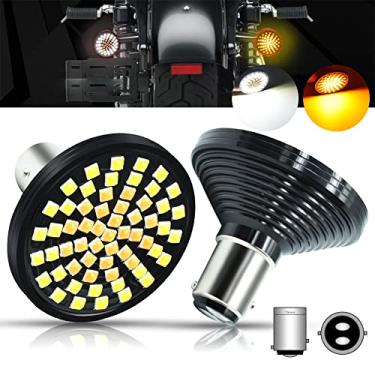 Imagem de YEORO Kit de lâmpada LED 5.1 cm 1157 - anel halo branco e âmbar de duas cores BAY15D para motocicleta, corrida, direção, seta, pisca-pisca (embalagem com 2).