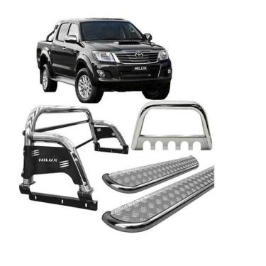 Imagem de Kit Quebra Mato Estribo Chapa Santo Antônio H3 Hilux Cromado - HOZZ