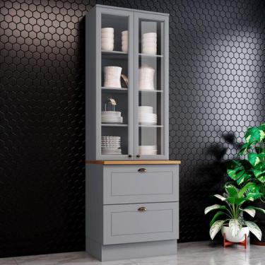Imagem de Cristaleira Americana 2 Portas 2 Gavetas 100% Mdf Cinza/Nature - Henn,