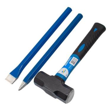 Imagem de Kit Marreta 1kg Talhadeira E Ponteiro Para Obras Pedreiro - grepar