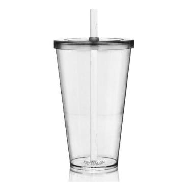 Imagem de Kit 2 Copos Com Tampa E Canudo 550 Ml Em Acrílico Ps - Krystalon