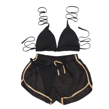 Imagem de Conjunto Biquíni com Bojo Cortininha, LISO + Shorts - Gringas Model, P
