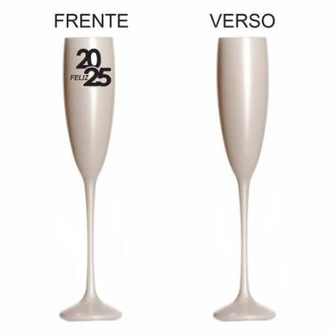 Imagem de Kit 6 Taças Espumante 190ml Acrílica ANO NOVO - Aloha, Branco Pérola, 