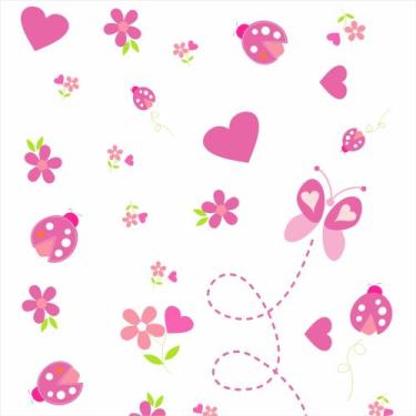 Imagem de Papel de Parede Adesivo Infantil Joaninhas Borboletas Flores Pink REF: