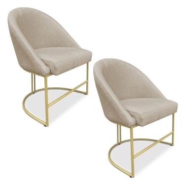 Imagem de Kit 02 Cadeiras Poltrona De Jantar Bela Suede Base Metálica Industrial Dourado - Pallazio Bege