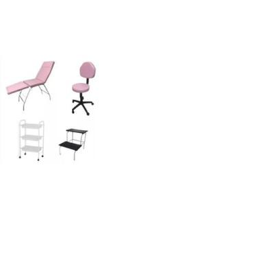 Imagem de Kit Estética Rosa Bebeê Maca 3 posições, Mocho, Escada e Carrinho - Me