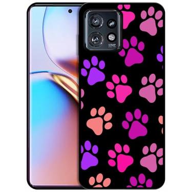 Imagem de SM CASES Capa para Moto Edge Plus 2023, Edge 40 Pro - Capa protetora à prova de choque de borracha TPU com estampa 2D padrão sem costura de pata de cachorro para Moto Edge Plus 2023. Preto