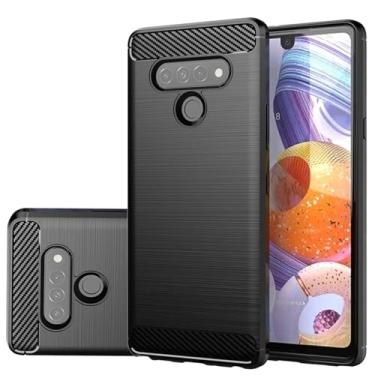 Imagem de Gufuwo Capa para LG Stylo 6, capa para LG K71 LM-Q730AM4, capa fina fina de fibra de carbono TPU capa traseira macia antiarranhões à prova de choque capa protetora para LG Stylo 6 preta
