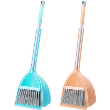 Imagem de Roshtia Conjunto de 2 peças de mini vassoura com pá de lixo para crianças, conjunto de limpeza para meninos e meninas, conjunto de limpeza pequeno para cozinha, banheiro, animal de estimação (azul,