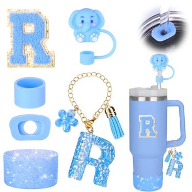 Imagem de Mity rain Conjunto de acessórios de copo para copo stanley de 850 g 1,134 g com alça, incluindo pingentes de iniciais, tampa de palha, bota, adesivo, tampa de silicone à prova de derramamento,