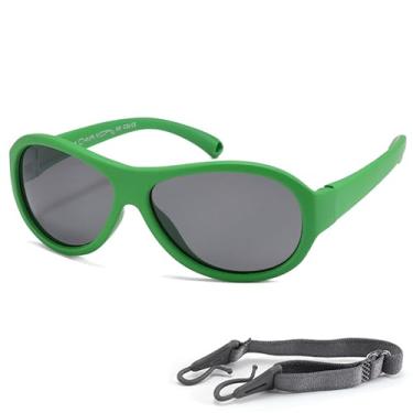 Imagem de Teumire Óculos de sol aviador polarizados infantis de borracha flexível com alça para bebês meninos meninas de 0 a 36 meses, A03 Verde, Medium