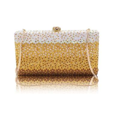 Imagem de Bolsa clutch de cristal luxuosa para mulheres, com strass, noiva, festa de casamento, noite, bolsa AB Stone Box para formatura, aniversário, Dourado