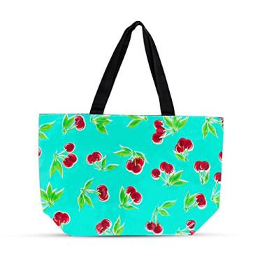 Imagem de Alux Bolsa feminina - impermeável, resistente e espaçosa para praia, trabalho, academia, viagens - Ecológica e fácil de limpar, Cerejas água/vermelho guingão, Large