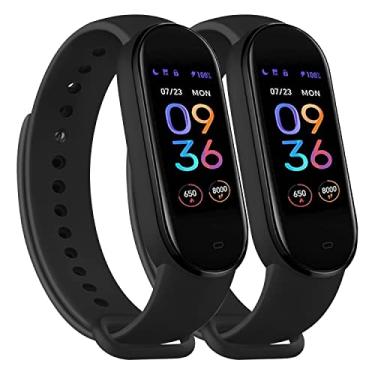 Imagem de Wanme Pulseiras para Amazfit Band 5 Pulseiras de substituição para mulheres e homens, pacote com 2 pulseiras esportivas de silicone compatíveis com pulseira Amazfit 5 acessórios de pulseira (preto + preto)