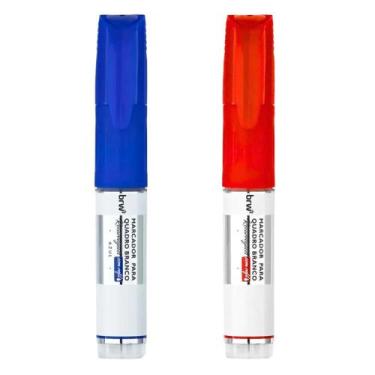 Imagem de Kit 2 Pincel Marcador Quadro Branco Recarregável com Refil BRW, Azul e
