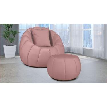 Imagem de Kit Poltrona C/ Puff + Almofada Concha Veludo Rosa - LM DECOR