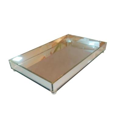 Imagem de Bandeja Quadrada Decorativa Espelhada Vidro Grande Cozinha Sala Retangular 30x20cm (Refleta)