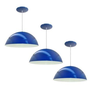 Imagem de Kit 3 Luminária Pendente Meia Lua 50cm Interior Branco Brilho Com Fiaç