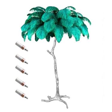 Imagem de Luminária de pé de luxo com pena de avestruz natural com 3 lâmpadas de LED E14 de temperatura de cor, poste dourado e luz de base para decoração