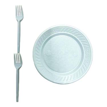 Imagem de Kit festa prato descartável e garfos bolo sobremesa 200 unds - DESCART