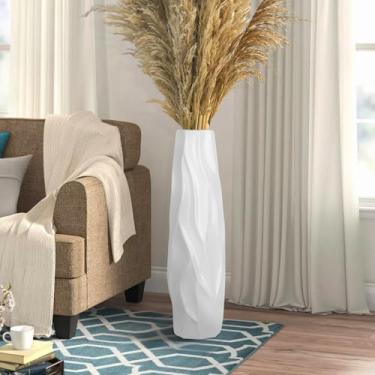 Imagem de DOCFLVAS Vaso de cerâmica para chão, 61 cm de altura, vaso de flores para decoração de casa, vaso grande para grama dos pampas, estilo minimalista para sala de estar, escritório, centros de mesa,
