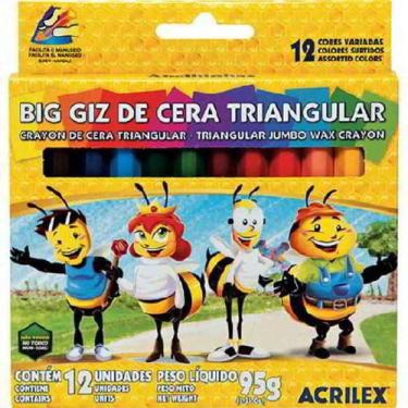 Imagem de Giz de Cera 12 Cores Gizão Triangular Acrilex, Unico