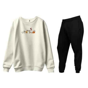 Imagem de Conjunto de Moletom Blusa Sem Capuz e Calça Jogger Estampas - RELAXADO
