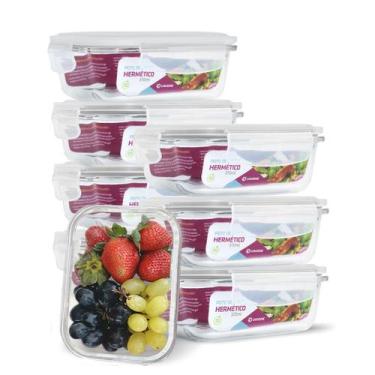 Imagem de KIT 8 Potes de Vidro Retangular com Tampa Hermética 370ml - U4home, Br