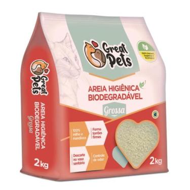Imagem de Areia Para Gatos Biodegradavel Mandioca Milho Fina Grossa 2kg - GREAT 