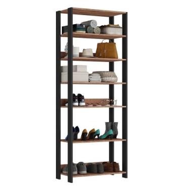 Imagem de Estante Multiuso Com Prateleiras Estilo Industrial Chess F04 Preto/Sol