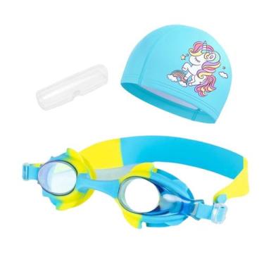 Imagem de Kit Óculos Natação Com Estojo e Touca Infantil Desenhos Coleção Peixin