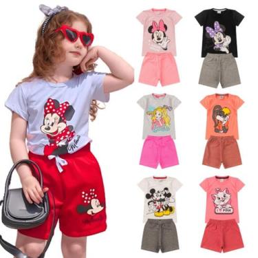 Imagem de Kit 6 Peças de Roupas Menina Infantil Personagens Verão  Conjunto Femi