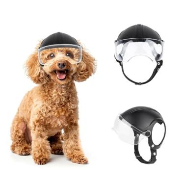Imagem de Enjoying Meio capacete de motocicleta para cães com orifícios de orelha, capacete para animais de estimação com lentes flip, proteção UV, anti-areia, para cães de 5,9 a 12,7 kg ciclismo