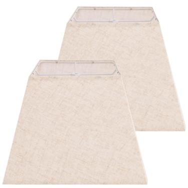 Imagem de Conjunto de 2 abajures, 20 x 20 cm, parte superior, 33 x 33 cm inferior, 25 cm de altura, abajures quadrados bege de substituição para abajures de linho natural, feito à mão para luminárias de mesa,