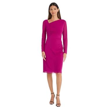 Imagem de Maggy London Vestido longo feminino com mangas de malha transparente para convidados de casamento, funeral e trabalho, Orquídea audaciosa, 40