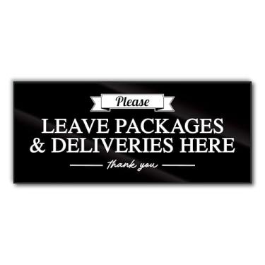 Imagem de Placas de entrega premium para pacotes, placa de acrílico Please Leave Packages Here, placa de entrega preta 7x3 para motoristas Amazon Fedex UPS USPS, placa de entrega para uso ao ar livre, feita nos