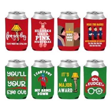 Imagem de Cheroloven Capas engraçadas de latas de cerveja de Natal, decorações de mercadorias de histórias de Natal, 8 unidades de mangas mais frias, refrigeradores de latas reutilizáveis ​​de 12 onça