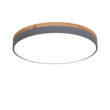 Imagem de Macaron LED Luz De Teto Moderno Redondo Madeira Lâmpadas De Teto Montagem Embutida Ultrafina Iluminação De Teto Para Quarto Infantil Cozinha Varanda(40CM,24W,Grey,Cool White)