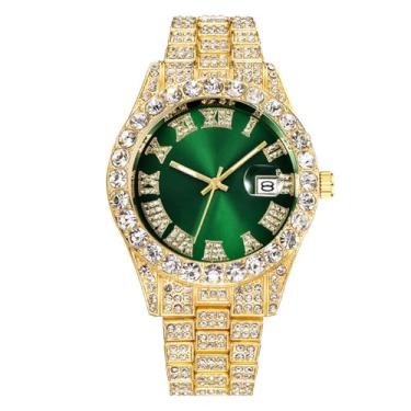 Imagem de Dacdyi Relógio feminino masculino de luxo por atacado, pulseira de quartzo e diamante, Dourado, verde, Clássico