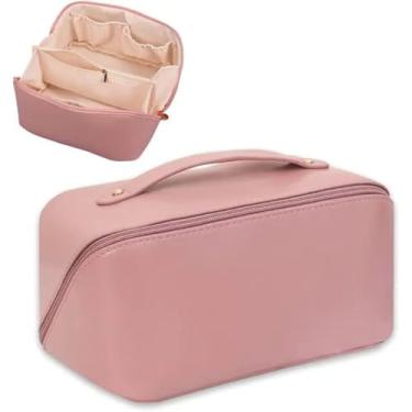 Imagem de Necessaire Feminina Grande para Maquiagem Viagem com Divisórias Rosa
