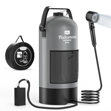 Imagem de Tadomoe Chuveiro portátil para acampamento, 14 litros/20 L, bolsa de chuveiro para acampamento com bomba de ar inteligente, cabeça de chuveiro portátil, essencial para acampamento, festivais