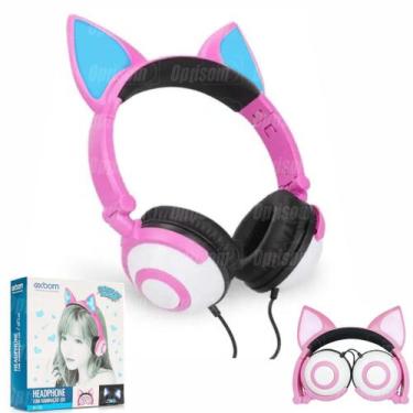 Imagem de Fone Ouvido Gatinho Infantil Com Led Cabo P2 1,5m Exbom Hf-c30 Rosa, R