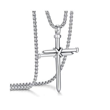 Imagem de Rehoboth Colar masculino com pingente de cruz de aço inoxidável com corrente de 61 cm polido preto dourado prata, 2.2 x 1.36 inches (pendant) + 24 inches (chain), Metal, Sem Pedra Preciosa