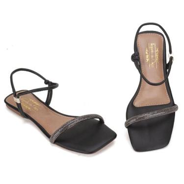Imagem de Sandália Rasteirinha Preta Feminina Regulagem Ajustável Tiras - Rizzic
