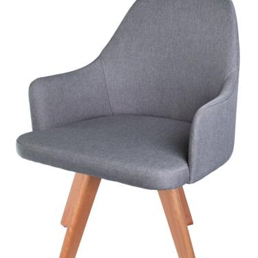 Imagem de Cadeira para Sala de Estar com Pé Giratório de Madeira Ivete Cinza/Castanho