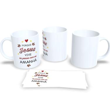 Imagem de Caneca Evangelica de Porcelana Personalizada Religião Cristã Ele Vive