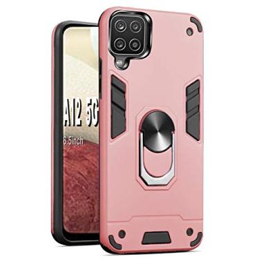 Imagem de Capa para Samsung Galaxy A12 5G, Folmeikat 360 anel giratório de metal suporte suporte suporte placa de metal magnética integrada armadura à prova de choque flexível capa para celular Samsung A12 5G 6,5 polegadas (2021) (ouro rosa)