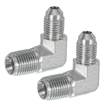 Imagem de PATIKIL Adaptador de tubo de 90 graus, 2 peças macho 7/40.6 cm flare 37° JIC x 1/10.2 cm conector macho BSPT encaixe de cotovelo de aço carbono para ar fluido hidráulico combustível óleo de água,