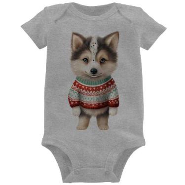 Imagem de Body Bebê Cachorro Husky Siberiano Natalino - Foca na Moda, Cinza, G