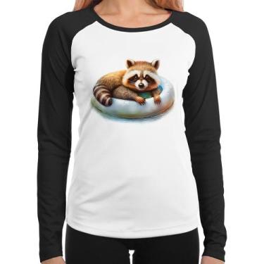 Imagem de Baby Look Raglan Panda Vermelho Relaxando Na Piscina Manga Longa - Foc